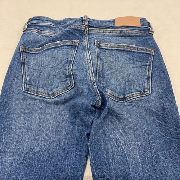 Zara Jeans US 2 24 Denim Blue Slim Leg Distressed Raw Hem Mid Rise The Skinny - Picture 6 of 7